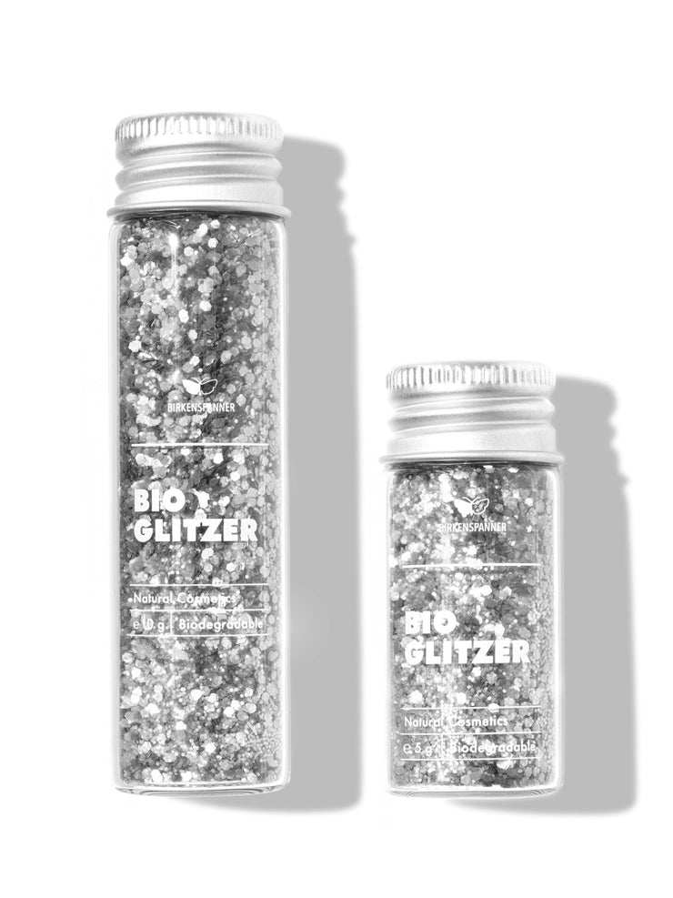 silberner Biologisch abbaubarer Glitzer im Groeßenvergleich mixed